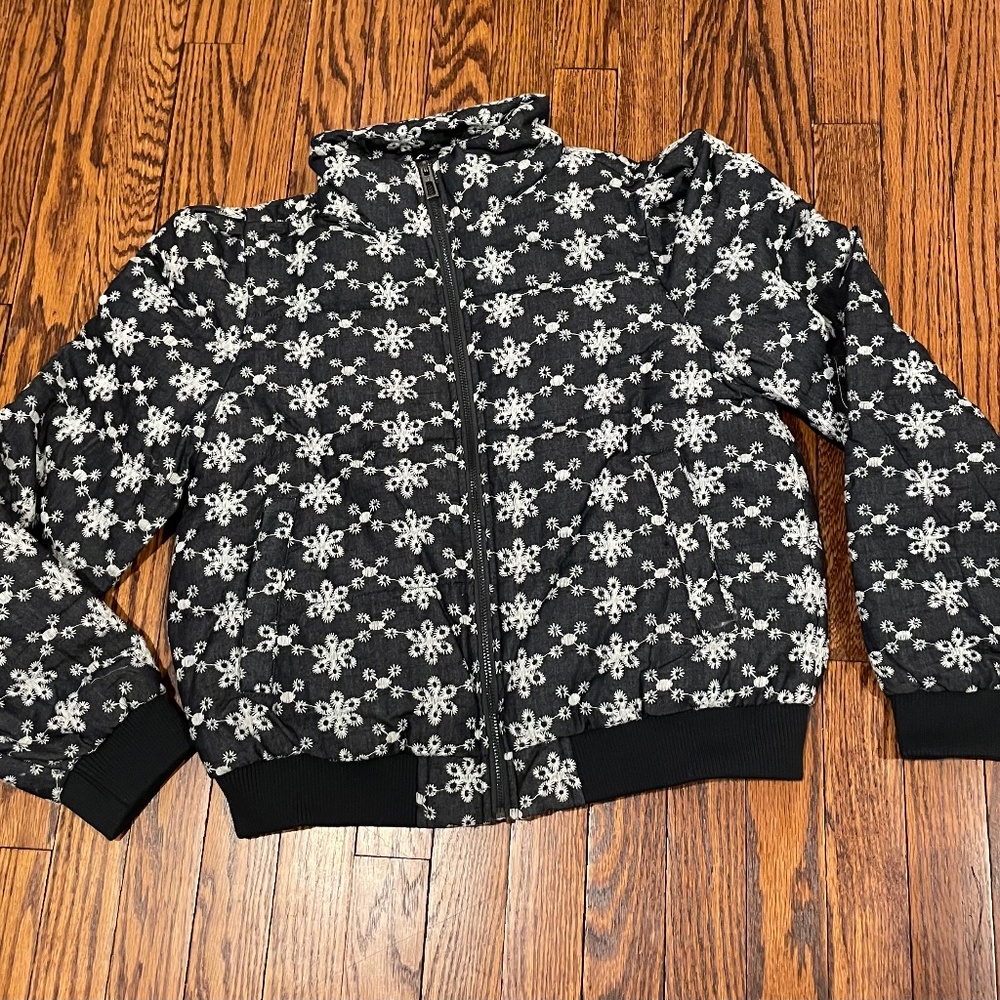 Desigual Black/White Embroidered Fabric Jacket NWOT M
